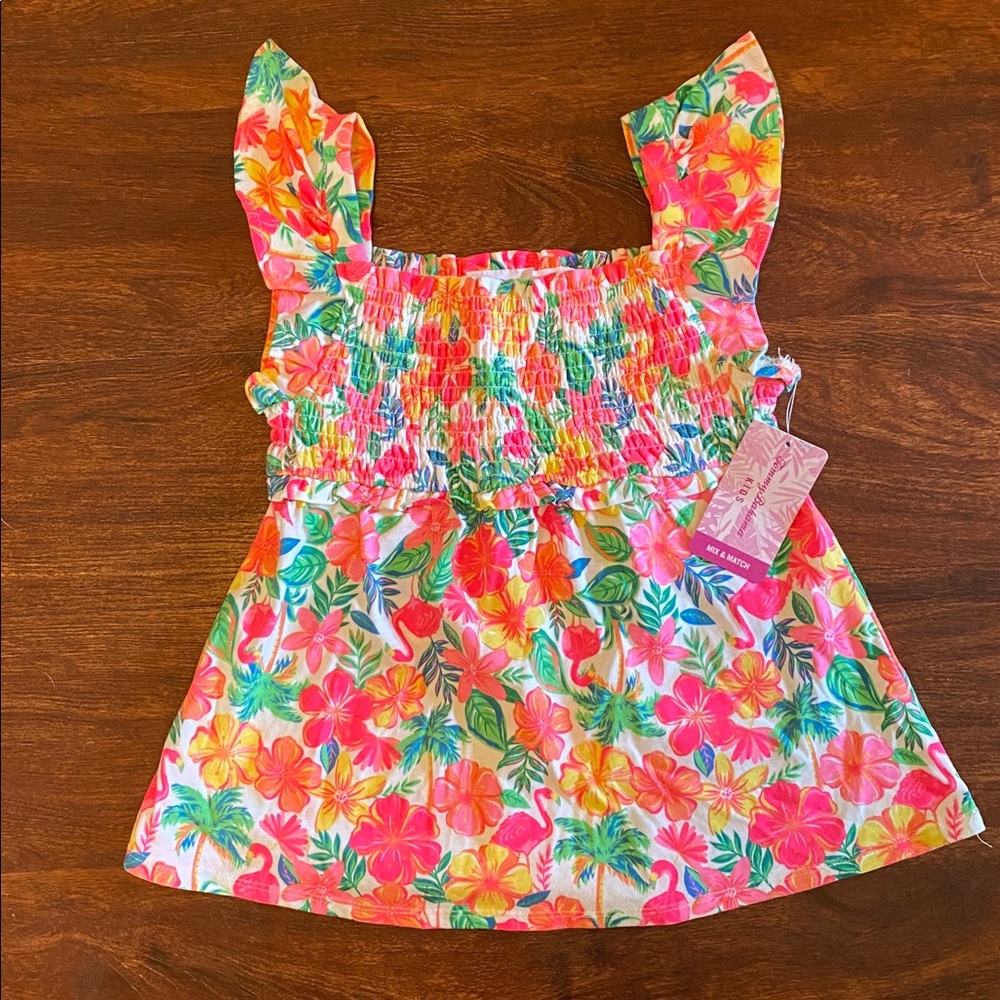NWT Tommy Bahama Girls Tropical Neon Pink Tank Top Size 7-8